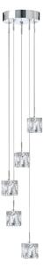 Searchlight Lampă suspendată Ice Cube LED, 5 becuri, crom, sticlă de cristal, Transparent, Camera de zi / sufragerie, Sticlă, Modern