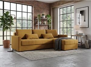 OFERTA Canapea extensibila reversibila in forma de L VENORIA 220x143 cm, mustar + 2 perne CADOU Calitate II