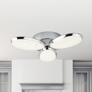 Searchlight Plafonieră Lori LED, 3 becuri, Ø 44 cm, crom / mat, sticlă, Metalic, Camera de zi / sufragerie, Sticlă, Modern
