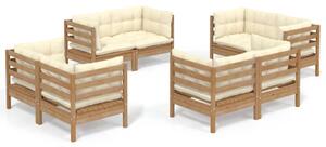 Set mobilier de grădină cu perne, 8 piese, crem, lemn de pin