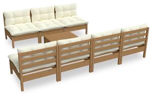 Set mobilier de grădină cu perne crem, 8 piese, lemn de pin