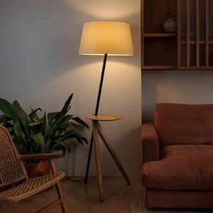 FARO BARCELONA Lampadar Treewood, cenușă/bej, țesătură/lemn, înălțime 175 cm, Lemn, Camera de zi / sufragerie, Hârtie / Carton, Modern, Tripod