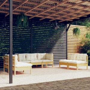 Set mobilier grădină cu perne crem, 7 piese, lemn masiv de pin