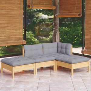 Set mobilier grădină cu perne gri, 4 piese, lemn masiv de pin