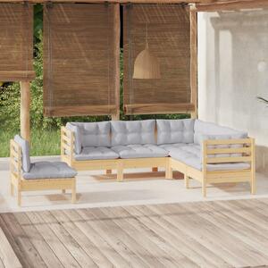 Set mobilier grădină cu perne gri, 5 piese, lemn masiv de pin
