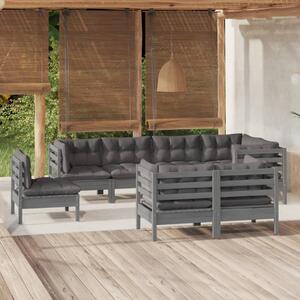 Set mobilier relaxare grădină 8 piese perne gri lemn masiv pin