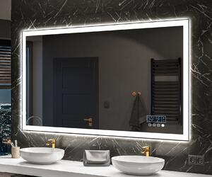 Oglinzi moderne baie cu leduri L01 mari oglinda dreptunghiulara la comanda cu Ceas tactil, Saltea de încălzire, Întrerupător iluminarea