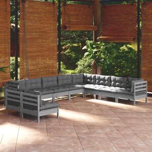 Set mobilier de grădină cu perne 10 piese gri lemn masiv de pin