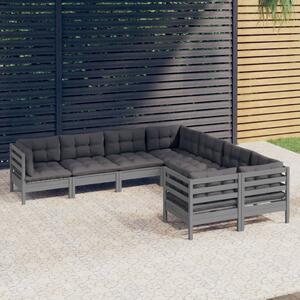 Set mobilier relaxare grădină 8 piese perne gri lemn masiv pin