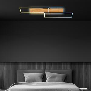 Briloner Plafonieră Cornice LED, 110x25 cm, lemn, telecomandă, reglabil, Lemn, Camera de zi / sufragerie, Lemn, Modern