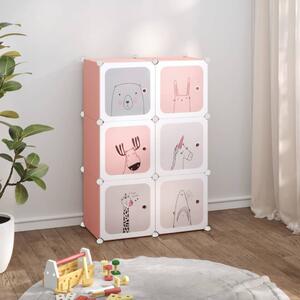 Dulap de depozitare cub pentru copii, 6 cuburi, roz, PP