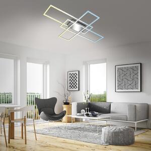 Briloner Plafonieră Roami LED, 104x71 cm, aluminiu-crom, CCT, reglabil, Metalic, Camera de zi / sufragerie, Metal, Modern