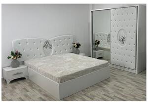 Set Dormitor Selena Alb cu Pat Matrimonial 160 cm x 200 cm, Dulap Usi Glisante si Set Noptiere