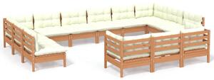 Set mobilier de grădină cu perne 13 piese maro miere lemn pin
