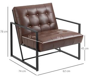 Fotoliu Stil Industrial Matlasat cu Nasturi, Mobilier Modern Fotoliu scaun din metal si PU, 62x74x78cm Maro HOMCOM | Aosom RO