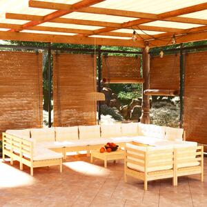 Set mobilier grădină cu perne, 13 piese, crem, lemn de pin