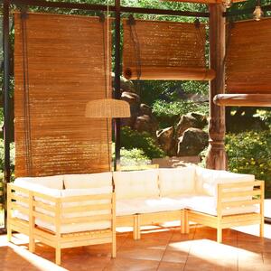 Set mobilier grădină cu perne crem, 6 piese, lemn masiv de pin