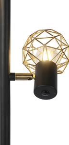 Lampă de podea design negru cu auriu reglabil cu 3 lumini - Plasă