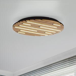 Q-Smart-Home Paul Neuhaus Plafonieră LED Q-Acoustic, lemn Ø 60 cm, reglabil, Lemn, Camera de zi / sufragerie, Lemn, Modern