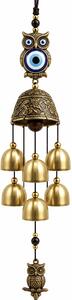 Clopotel de vant Feng Shui cu bufnite decorative, ornament suspendat din metal, pentru noroc, intelepciune si energie pozitiva, decoratiune pentru casa, terasa, balcon sau gradina