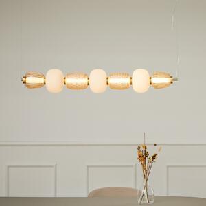 LOOM DESIGN Lampă suspendată LED Pearl 7, chihlimbar/auriu, sticlă, 110 cm, reglabil, Auriu / Alamă, Camera de zi / sufragerie, Sticlă, Modern