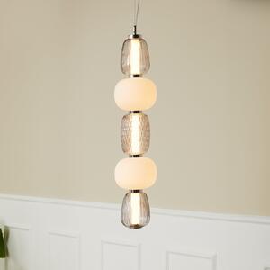 LOOM DESIGN Lampă suspendată LED Pearl 5 gri/crom sticlă Înălțime 78 cm, reglabil, Gri, Camera de zi / sufragerie, Sticlă, Modern