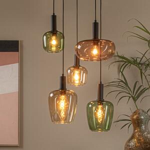 Lucide Lampă suspendată Ilona, sticlă, multicoloră, Ø 45 cm, 5 becuri, reglabil, Multicolor, Camera de zi / sufragerie, Sticlă