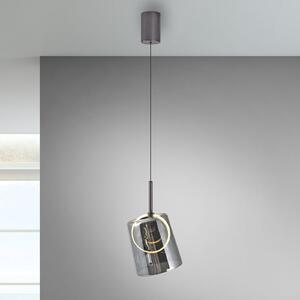Paul Neuhaus Lampă suspendată LED Zula, gri fum, Ø 15 cm, sticlă, Gri, Camera de zi / sufragerie, Sticlă, Modern