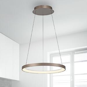 Paul Neuhaus Lampă suspendată LED Hoop, maro, Ø 57 cm, dimabil, reglabil, Maro / Rugină, Camera de zi / sufragerie, Aluminiu, Modern