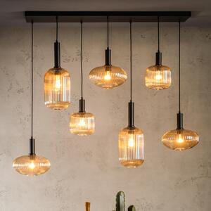 Lucide Lampă suspendată Maloto, sticlă, 7 lumini, chihlimbar, 150 cm, reglabil, Negru, Camera de zi / sufragerie, Sticlă
