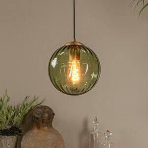 Lucide Lampă suspendată Monsaraz, verde, Ø 25 cm, sticlă, 1 bec, reglabil, Verde, Camera de zi / sufragerie, Sticlă