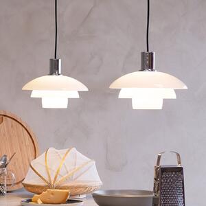 Dyberg Larsen Lampă suspendată Morph, opal, Ø 28 cm, sticlă, reglabil, Alb, Camera de zi / sufragerie, Sticlă, Design