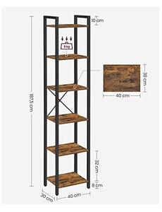Biblioteca Vasagle, Model Elian, 30x40187.5 cm, Maro Rustic/Negru
