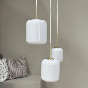 Dyberg Larsen Lampă suspendată Silvia, Ø 25 cm, opal/alamă, sticlă, reglabil, Alb, Camera de zi / sufragerie, Sticlă, Design