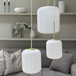 Dyberg Larsen Lampă suspendată Silvia de la Larsen, Ø 20 cm, opal/alamă, sticlă, reglabil, Alb, Camera de zi / sufragerie, Sticlă, Design