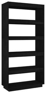 Bibliotecă/Separator cameră, negru, 80x35x167 cm lemn masiv pin
