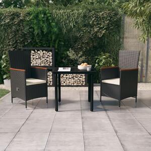 Set mobilier de grădină cu perne, 3 piese, negru