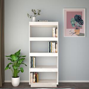 Bibliotecă/Separator cameră, alb, 60x35x135 cm, lemn masiv pin