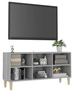 Comodă TV, picioare lemn masiv, sonoma gri, 103,5x30x50 cm