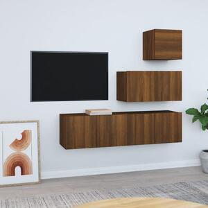 Set dulapuri TV, 4 piese, stejar maro, lemn prelucrat