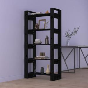 Bibliotecă/Separator cameră, negru, 80x35x160 cm, lemn masiv