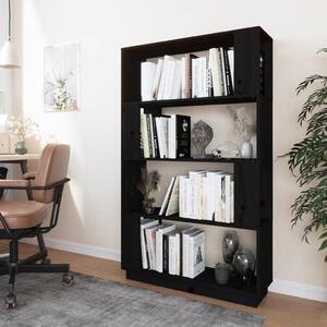 Bibliotecă/Separator cameră, negru, 80x25x132 cm lemn masiv pin