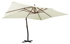 Umbrelă suspendată cu stâlp din lemn, alb nisipiu, 400x300 cm