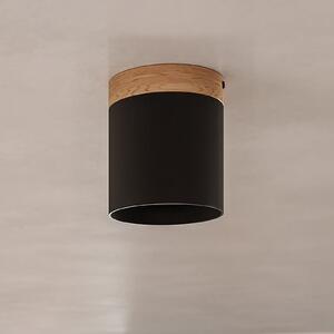 SOLLUX LIGHTING Spot de tavan Rif, negru, Ø 12 cm, lemn, aluminiu, reglabil, Negru, Hol, Aluminiu
