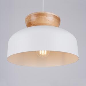 SOLLUX LIGHTING Lampă suspendată Marion, Ø 29,5 cm, lemn, oțel, reglabil, Alb, Camera de zi / sufragerie, Lemn