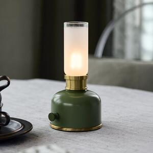 PR Home Lampă de masă reîncărcabilă cu LED Frida, verde, înălțime 22 cm, reglabil, Verde, Camera de zi / sufragerie, Metal, Antichitate