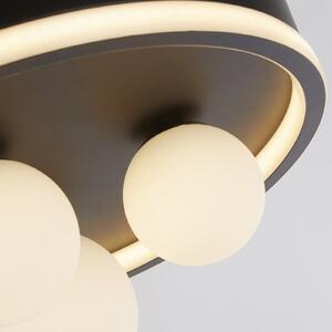 Searchlight Plafonieră LED Trident, negru, Ø 40 cm, oțel/opal sticlă, Negru, Camera de zi / sufragerie, Metal, Modern, Plafon rotund direct