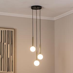 SIGMA Lampă suspendată Daisy, 3 becuri, auriu/alb/negru, sticlă, reglabil, Alb, Camera de zi / sufragerie, Metal, Modern