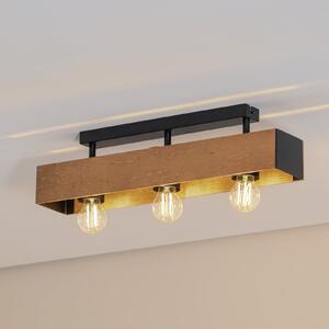 Luminex Plafonieră Miluza, negru/maro, lungime 57 cm, lemn, 3 becuri., Lemn, Camera de zi / sufragerie, Lemn