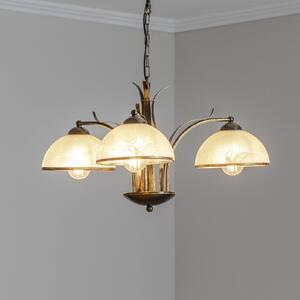 Luminex Candelabru Korfu, 3 becuri, auriu antic, Ø 68 cm, reglabil, Auriu / Alamă, Camera de zi / sufragerie, Metal, Antichitate